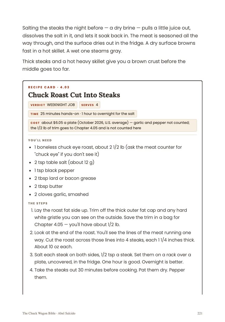 Page 221: chuck roast cut into steaks